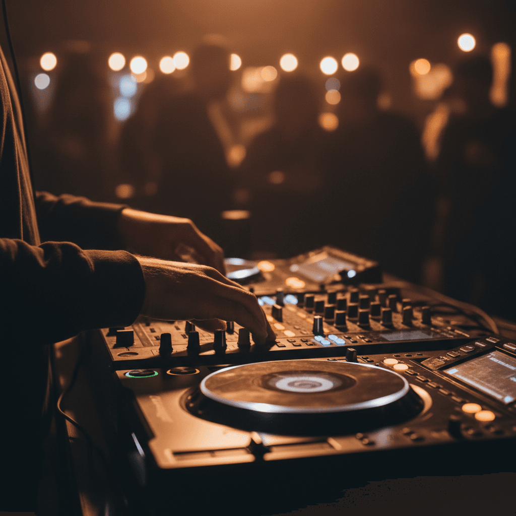 DJ curating custom playlist on turntable