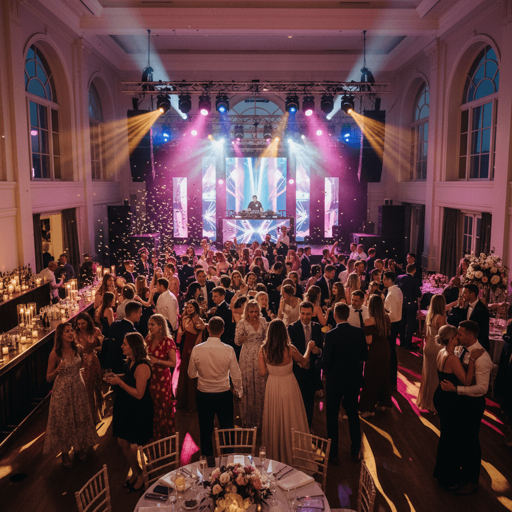 Full event in progress with DJ and guests