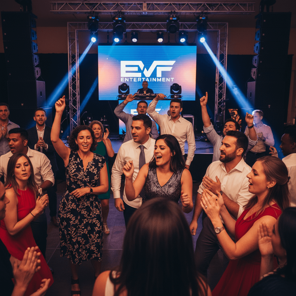 Guests dancing and celebrating under professional entertainment